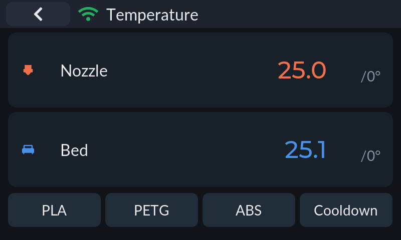 Temperature — presets and target editing